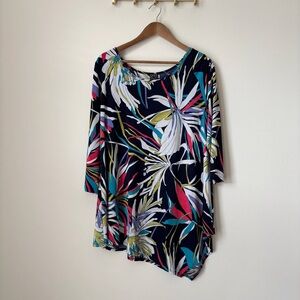 Clara Sunwoo Tunic Top Large Floral Asymmetrical Multicolor